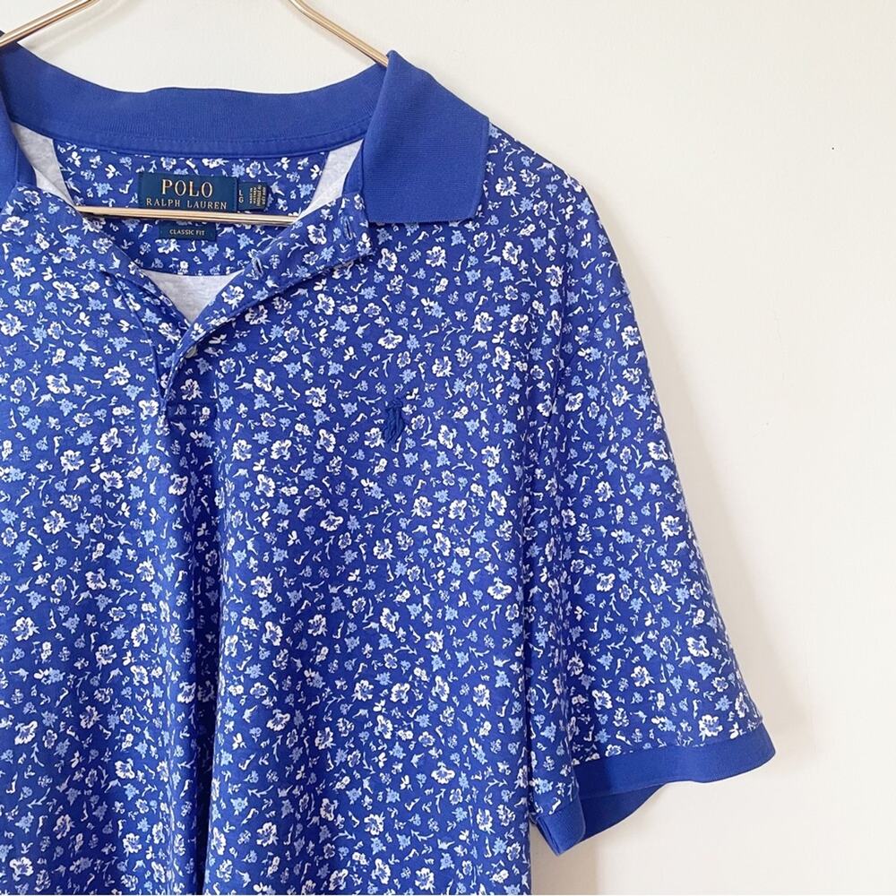 Polo Ralph Lauren Blue Floral Polo Shirt L Classic Fit - Picture 3 of 6